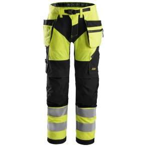 Snickers 6932 FlexiWork Hi-Vis arbejdsbukser m/stretch og hngelommer | Gul/sort