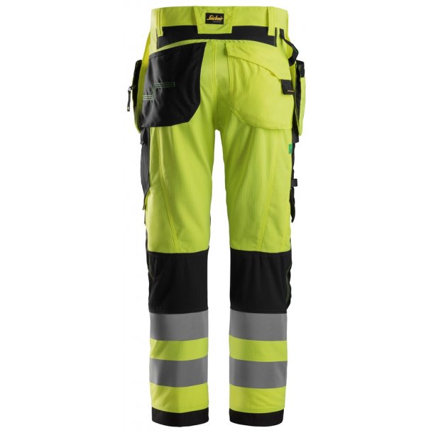 Snickers 6932 FlexiWork Hi-Vis arbejdsbukser m/stretch og hngelommer | Gul/sort