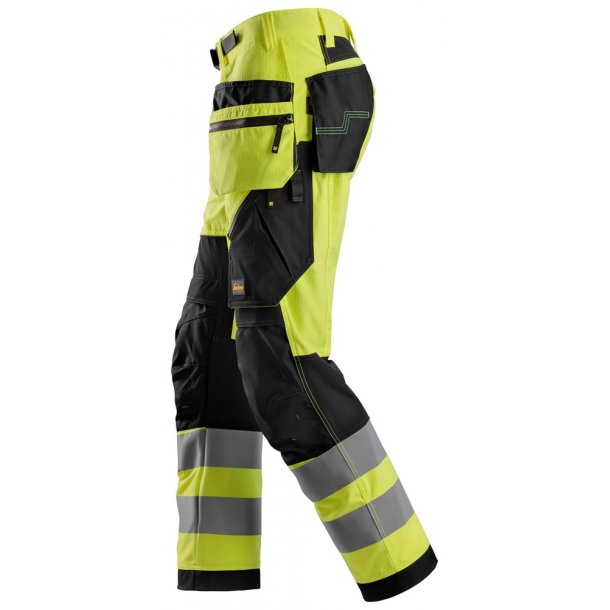 Snickers 6932 FlexiWork Hi-Vis arbejdsbukser m/stretch og hngelommer | Gul/sort