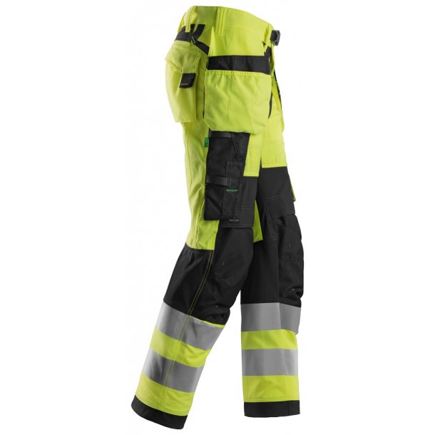 Snickers 6932 FlexiWork Hi-Vis arbejdsbukser m/stretch og hngelommer | Gul/sort