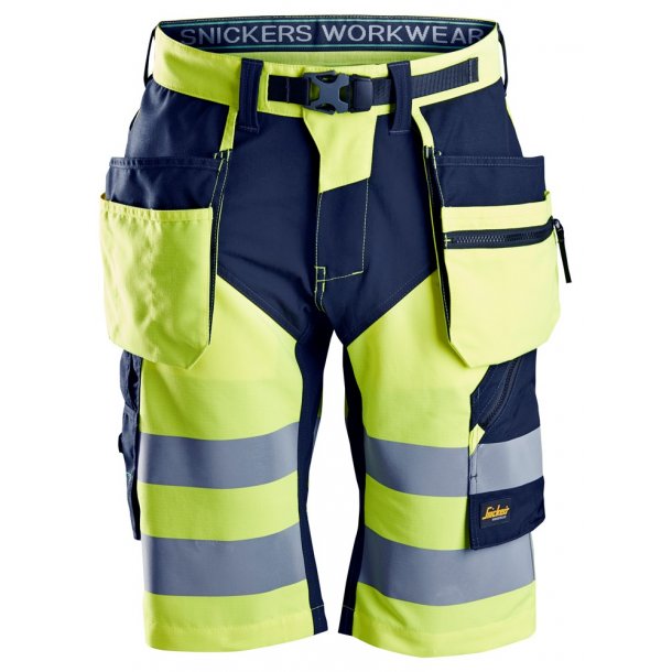 Lagersalg: Snickers 6933 FlexiWork Hi-Vis Shorts+ m/stretch og hngelommer | Gul/navy