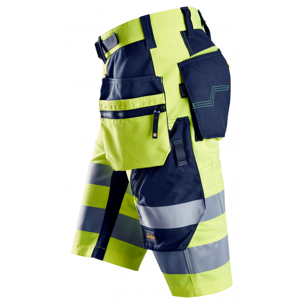Lagersalg: Snickers 6933 FlexiWork Hi-Vis Shorts+ m/stretch og hngelommer | Gul/navy