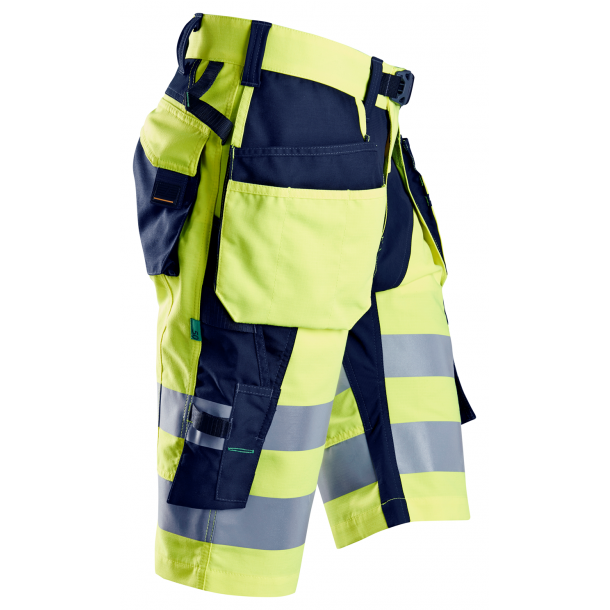 Lagersalg: Snickers 6933 FlexiWork Hi-Vis Shorts+ m/stretch og hngelommer | Gul/navy